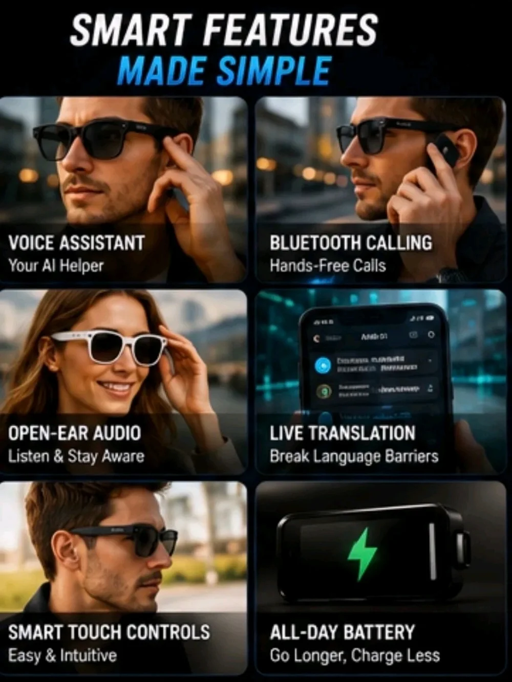 AI Glasses Smart Sunglasses -with CAMERA Black.FACTORY SEALED AI Asst